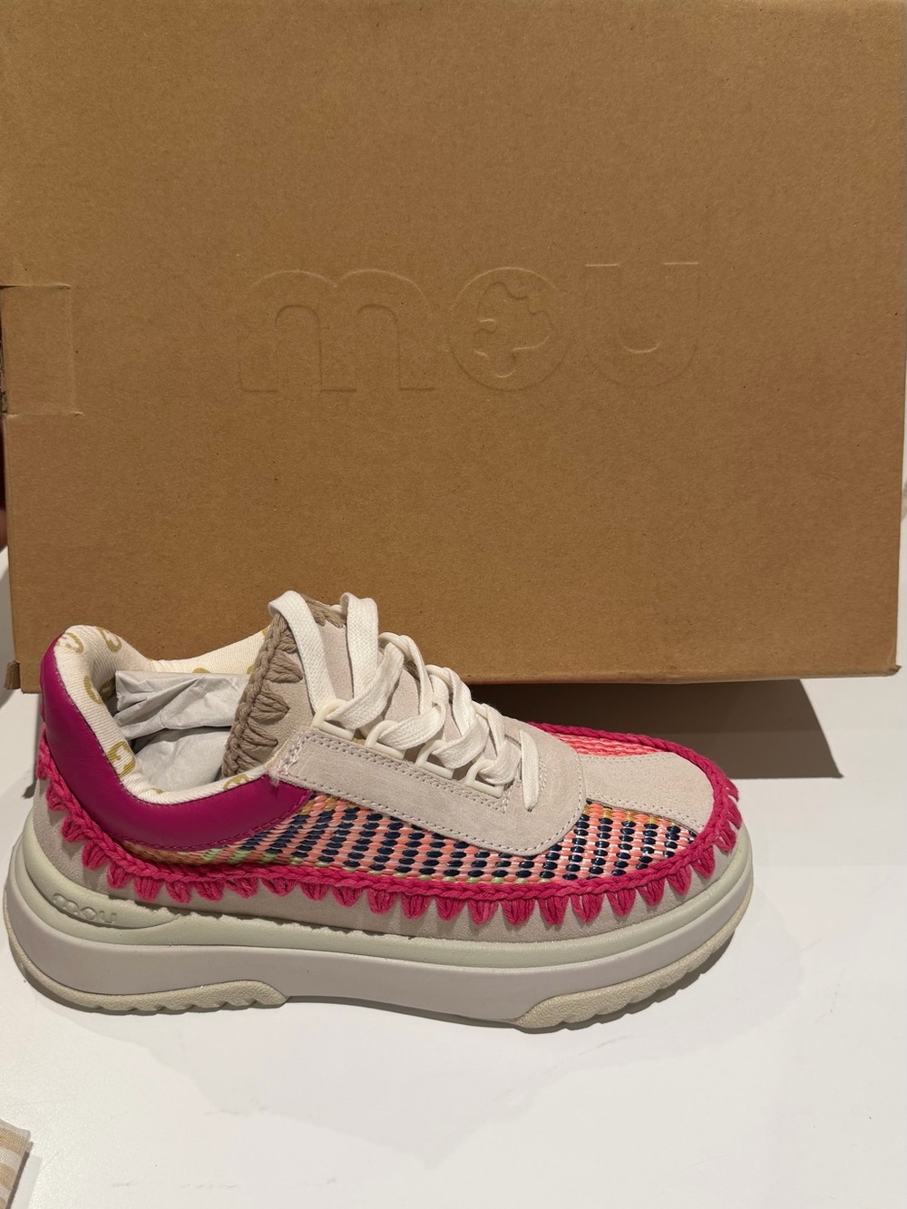 MOU Low-Top Sneaker in Pink and Beige